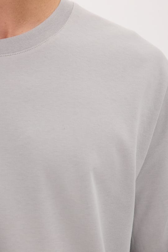 Unisex Relax Fit Rahat Kesim %100 Pamuk Uzun Kollu Bisiklet Yaka Gri Basic Tişört