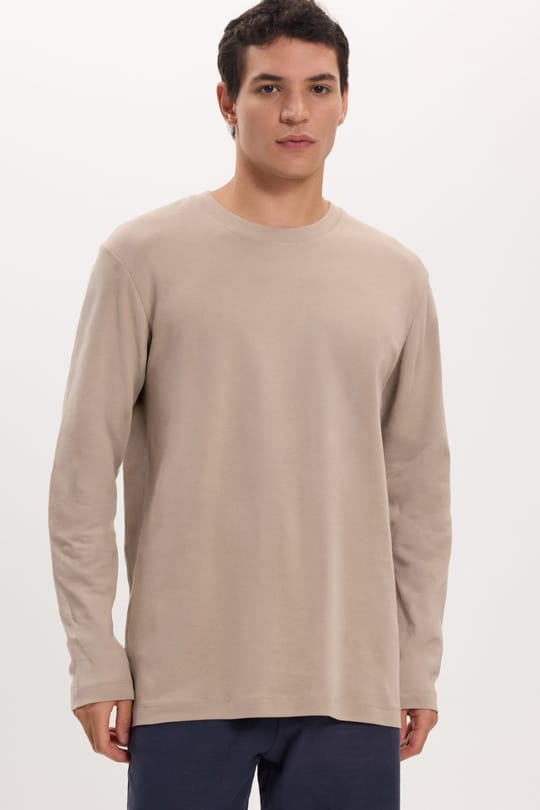 Unisex Relax Fit Rahat Kesim %100 Pamuk Uzun Kollu Bisiklet Yaka Haki Tişört