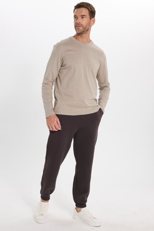 Unisex Relax Fit Rahat Kesim %100 Pamuk Uzun Kollu Bisiklet Yaka Haki Tişört