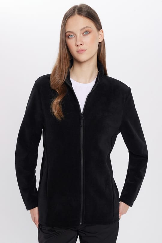 Unisex Siyah Tüylenmeye Karşı Dirençli Standart Fit Tam Fermuarlı Soğuğa Karşı Dayanıklı Polar Hırka