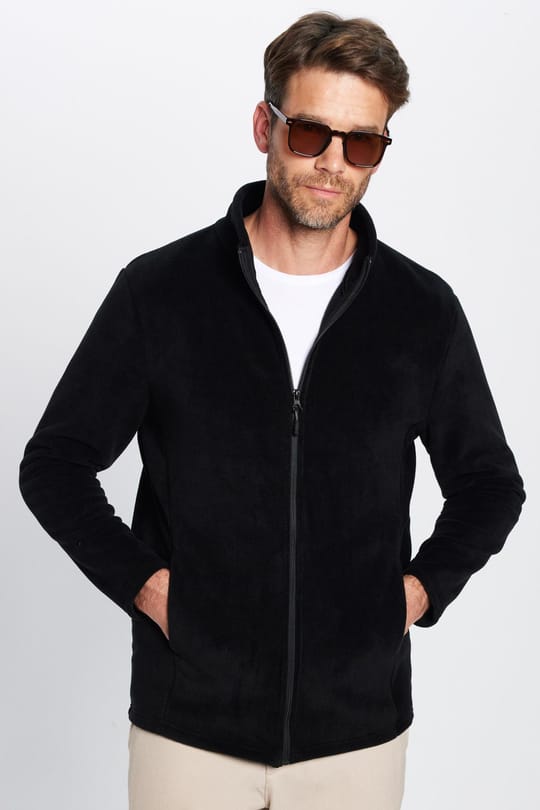Unisex Siyah Tüylenmeye Karşı Dirençli Standart Fit Tam Fermuarlı Soğuğa Karşı Dayanıklı Polar Hırka