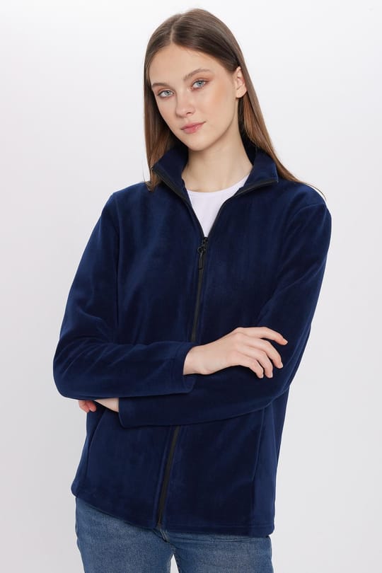 Unisex Lacivert Anti-pilling Tüylenme Yapmayan Standart Fit Tam Fermuarlı Soğuk Geçirmez Polar Hırka