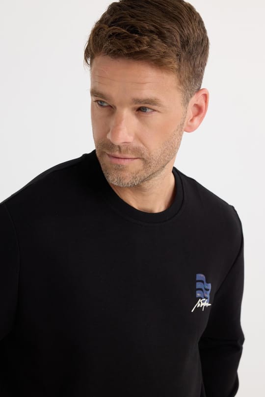 Unisex Relax Fit Pamuklu Yumuşak Dokulu Bisiklet Yaka İçi Polarlı Baskılı Siyah Sweatshirt