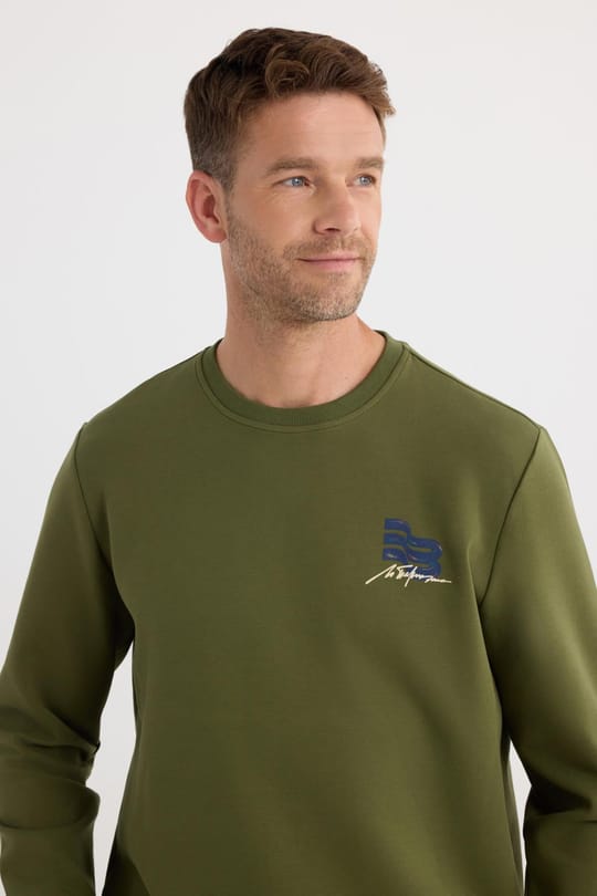 Unisex Relax Fit Pamuklu Yumuşak Dokulu Bisiklet Yaka İçi Polarlı Baskılı Yeşil Sweatshirt