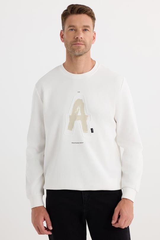 Unisex Relax Fit Rahat Kesim Pamuklu Yumuşak Dokulu Bisklet Yaka İç Polarlı Baskılı Ekru Sweatshirt