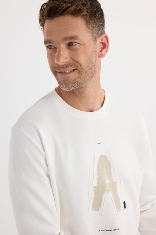 Unisex Relax Fit Rahat Kesim Pamuklu Yumuşak Dokulu Bisklet Yaka İç Polarlı Baskılı Ekru Sweatshirt