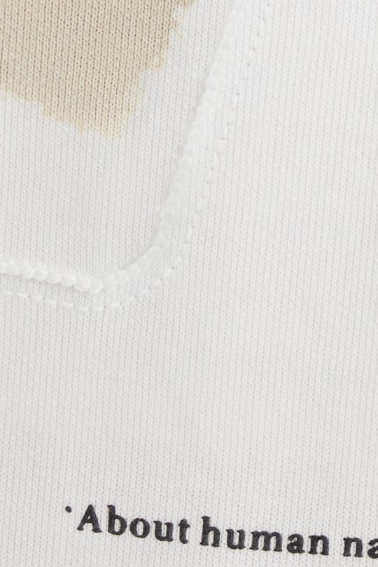 Unisex Relax Fit Rahat Kesim Pamuklu Yumuşak Dokulu Bisklet Yaka İç Polarlı Baskılı Ekru Sweatshirt