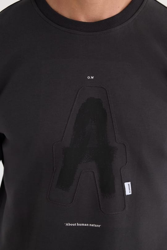 Unisex Relax Fit Pamuklu Yumuşak Dokulu Bisiklet Yaka İçİ Polarlı Baskılı Antrasit Sweatshirt​​​​​​​