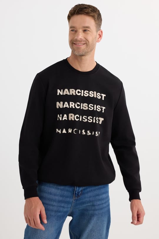 Unisex Oversize Geniş Kesim Pamuklu Yumuşak Dokulu Bisklet Yaka İçi Polarlı Baskılı Siyah Sweatshirt