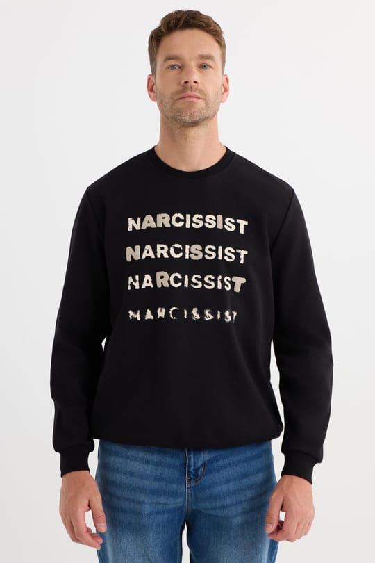Unisex Oversize Geniş Kesim Pamuklu Yumuşak Dokulu Bisklet Yaka İçi Polarlı Baskılı Siyah Sweatshirt