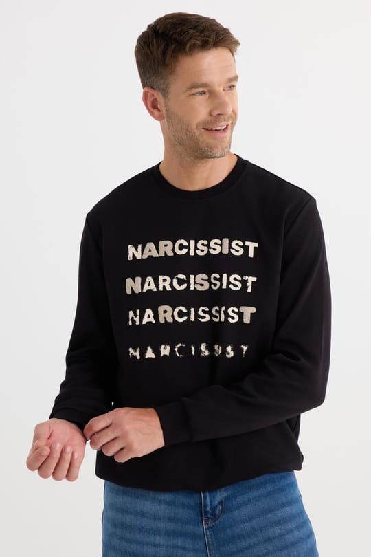Unisex Oversize Geniş Kesim Pamuklu Yumuşak Dokulu Bisklet Yaka İçi Polarlı Baskılı Siyah Sweatshirt