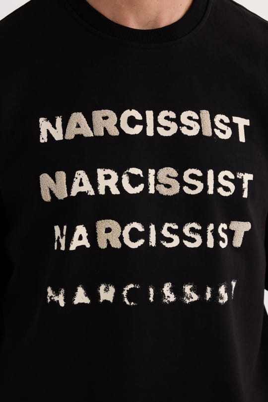 Unisex Oversize Geniş Kesim Pamuklu Yumuşak Dokulu Bisklet Yaka İçi Polarlı Baskılı Siyah Sweatshirt