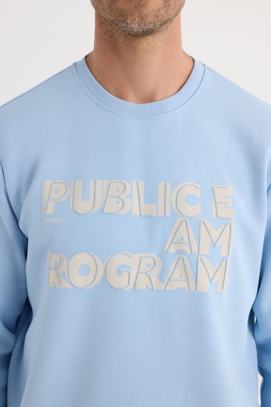 Unisex Oversize Geniş Kesim Pamuklu Yumuşak Dokulu İçi Polarlı Baskılı Mavi Sweatshirt