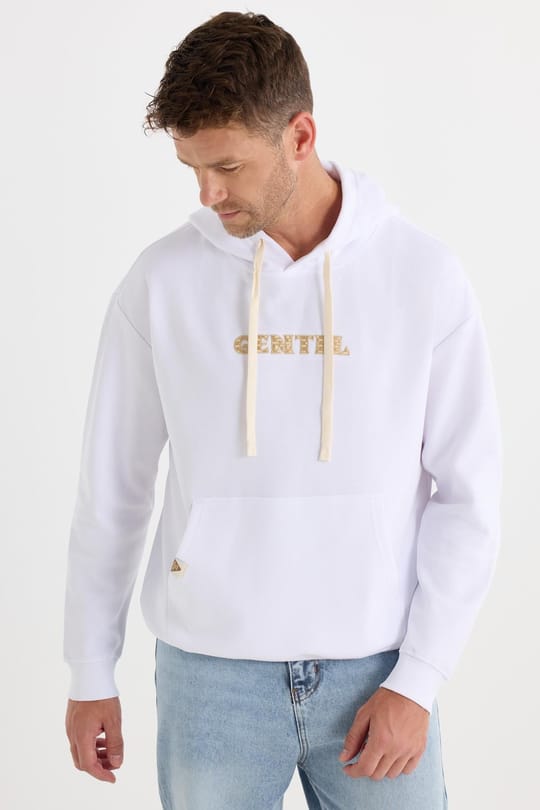 Erkek Oversize Geniş Kesim Pamuklu Baskılı Beyaz Kapüşonlu Sweatshirt