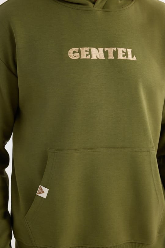 Erkek Oversize Geniş Kesim Pamuklu Baskılı Yeşil Kapüşonlu Sweatshirt