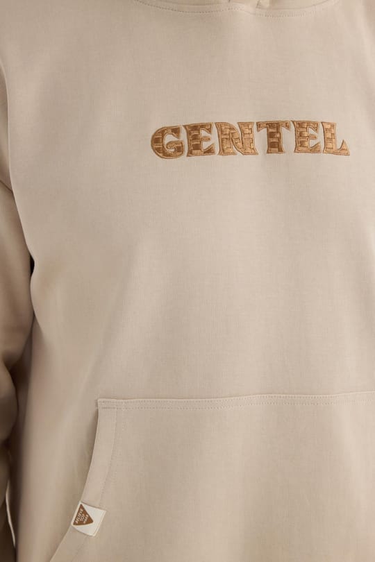 Erkek Oversize Geniş Kesim Pamuklu Baskılı Bej Kapüşonlu Sweatshirt