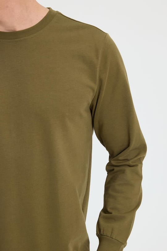 Erkek Relax Fit Rahat Kesim %100 Pamuk 2 İplik Bisiklet Yaka Haki Sweatshirt