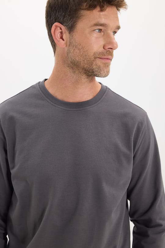 Erkek Relax Fit Rahat Kesim %100 Pamuk 2 İplik Bisiklet Yaka Koyu Gri Sweatshirt