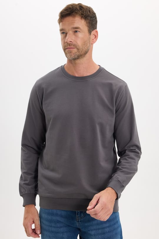 Erkek Relax Fit Rahat Kesim %100 Pamuk 2 İplik Bisiklet Yaka Koyu Gri Sweatshirt
