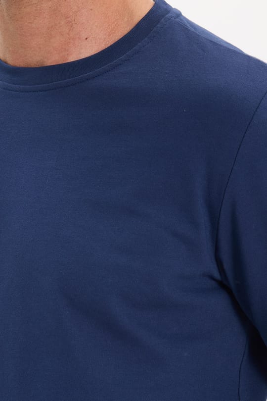 Erkek Relax Fit Rahat Kesim %100 Pamuk 2 İplik Bisiklet Yaka Lacivert Sweatshirt 