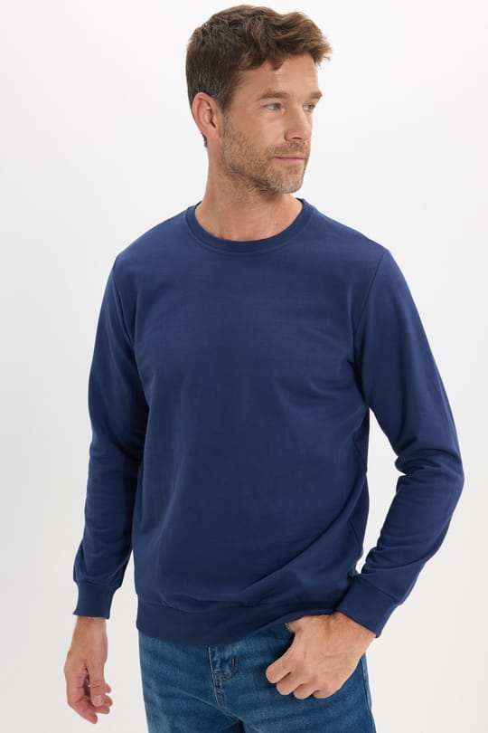Erkek Relax Fit Rahat Kesim %100 Pamuk 2 İplik Bisiklet Yaka Lacivert Sweatshirt 