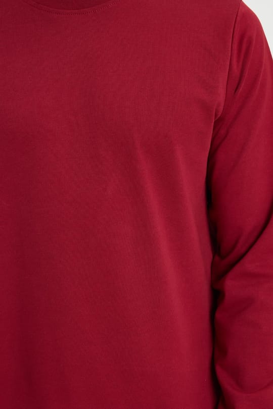Erkek Relax Fit Rahat Kesim %100 Pamuk 2 İplik Bisiklet Yaka Bordo Sweatshirt 