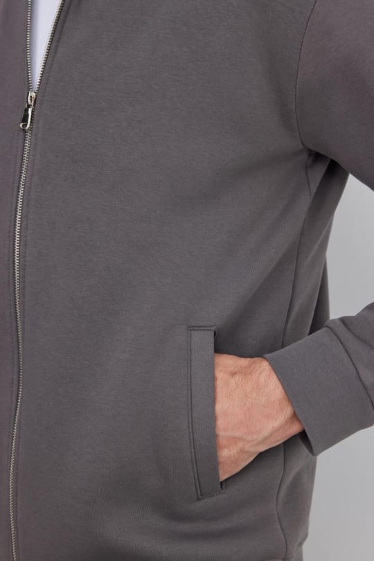 Unisex Relax Fit Rahat Kesim Pamuklu 3 İplik İçi Polarlı Fermuarlı Cepli Gri Sweatshirt Hırka