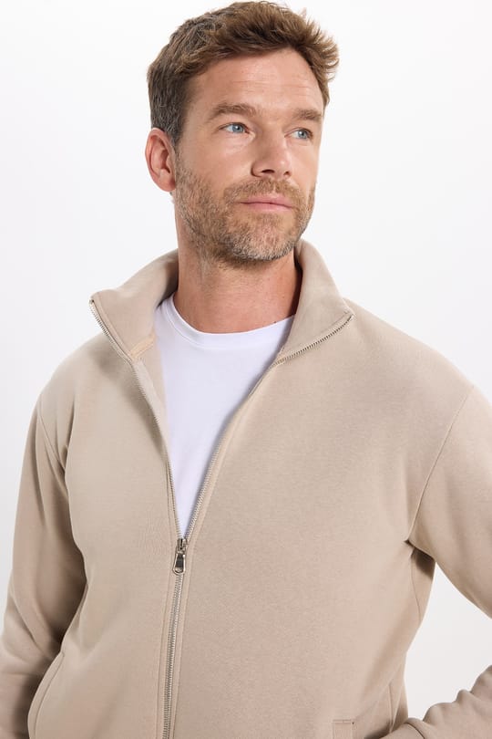 Unisex Relax Fit Rahat Kesim Pamuklu 3 İplik İçi Polarlı Fermuarlı Cepli Taş Sweatshirt Hırka
