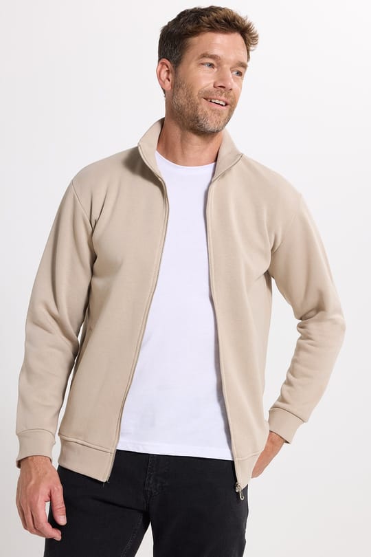 Unisex Relax Fit Rahat Kesim Pamuklu 3 İplik İçi Polarlı Fermuarlı Cepli Taş Sweatshirt Hırka