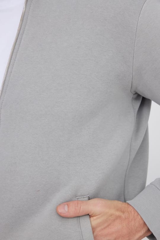 Unisex Relax Fit Rahat Kesim Pamuklu 3 İplik İçi Polarlı Fermuarlı Cepli Gri Sweatshirt Hırka