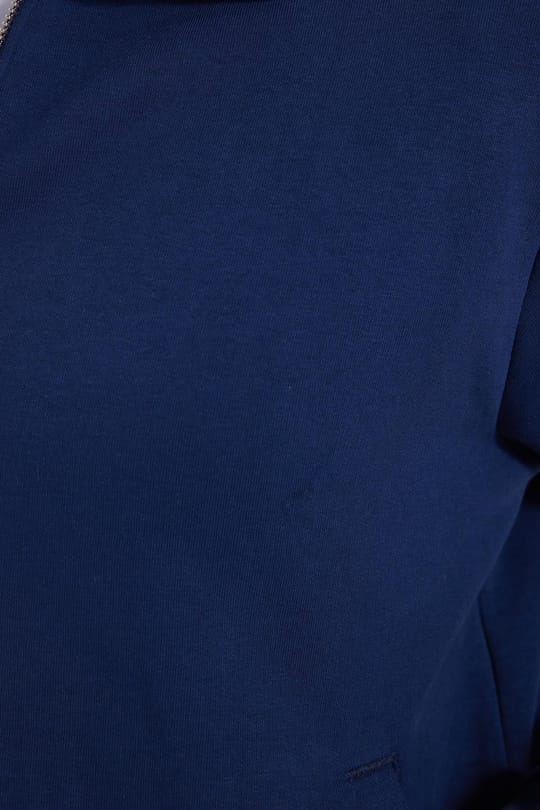 Unisex Relax Fit Rahat Kesim Pamuklu İç Polarlı Fermuarlı Lacivert Polo Yaka Flato Cepli Sweatshirt Hırka