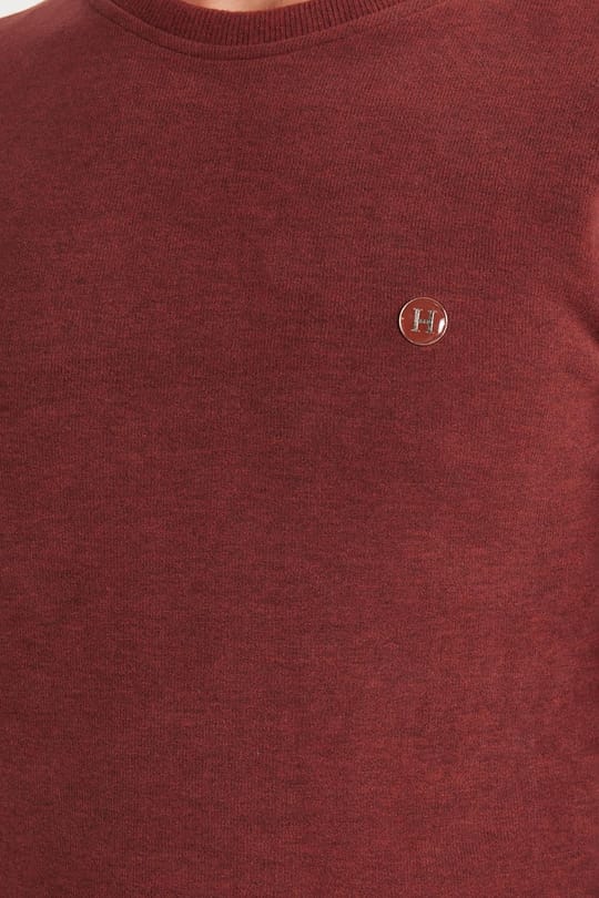 Erkek Slim Fit Dar Kesim Pamuklu Selanik Kumaş Bisiklet Yaka Kiremit Sweatshirt