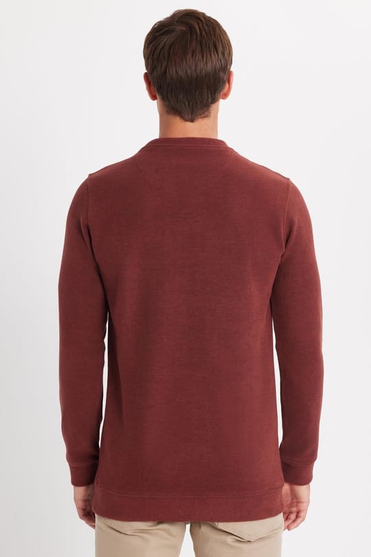 Erkek Slim Fit Dar Kesim Pamuklu Selanik Kumaş Bisiklet Yaka Kiremit Sweatshirt