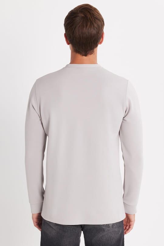 Erkek Standart Fit Pamuklu Bisiklet Yaka Şardonlu Baskılı Açık Gri Sweatshirt 