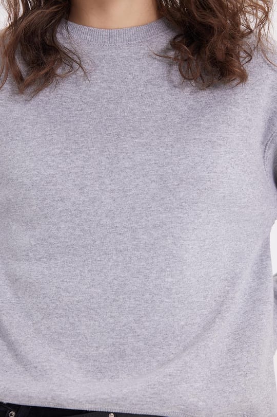 Kadın Oversize Geniş Kesim Pamuklu Bisiklet Yaka Gri Sweatshirt