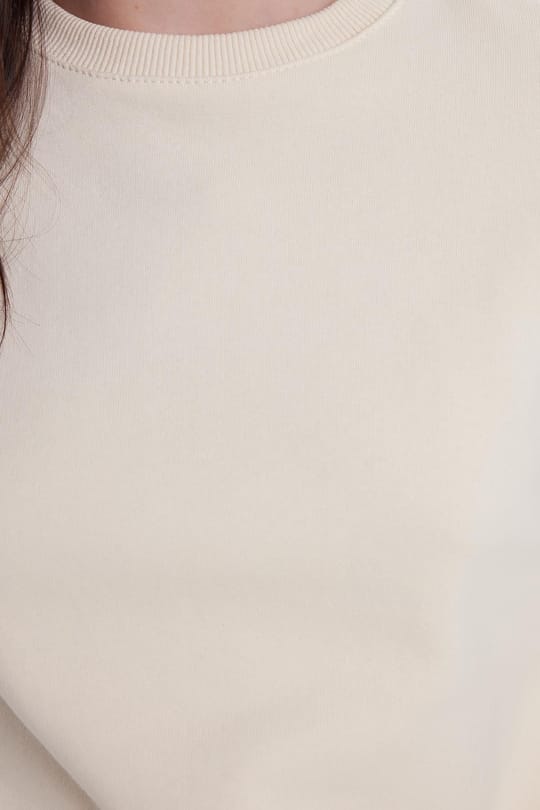 Kadın Oversize Geniş Kesim Pamuklu Bisiklet Yaka Taş Sweatshirt