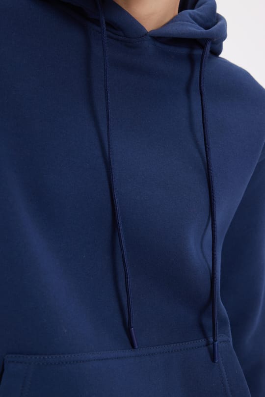 Kadın Relax Fit Rahat Kesim Pamuklu Kapüşonlu Kanguru Cepli Lacivert Sweatshirt
