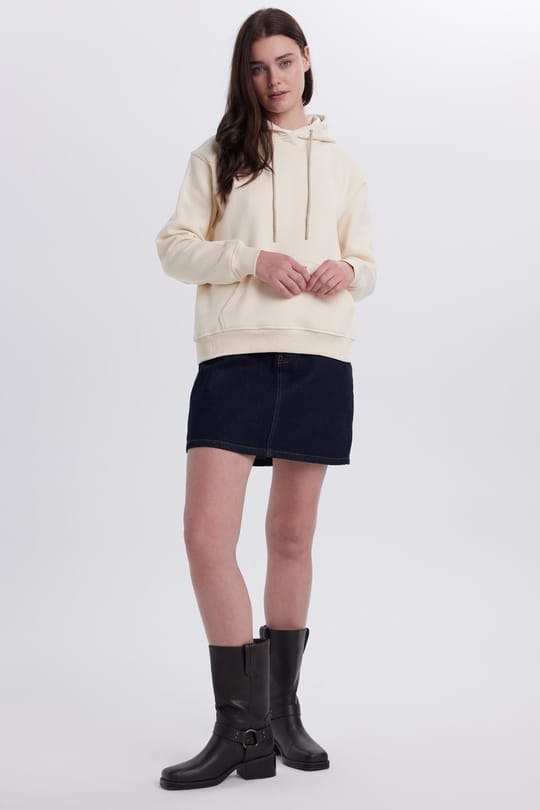 Kadın Relax Fit Rahat Kesim Pamuklu Kapüşonlu Kanguru Cepli Taş Sweatshirt