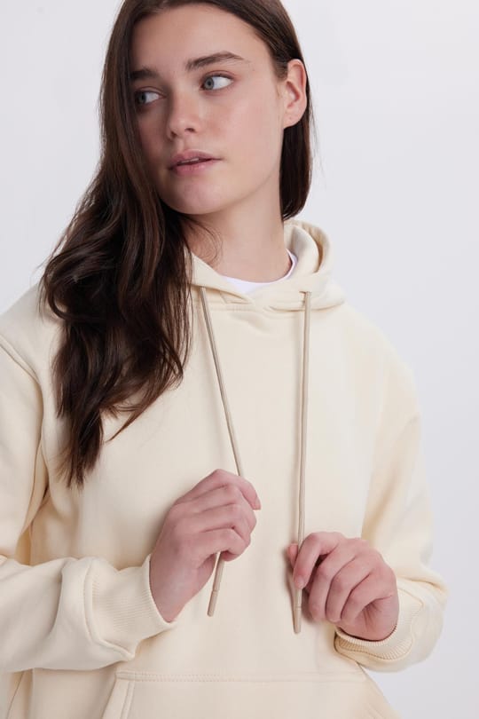 Kadın Relax Fit Rahat Kesim Pamuklu Kapüşonlu Kanguru Cepli Taş Sweatshirt