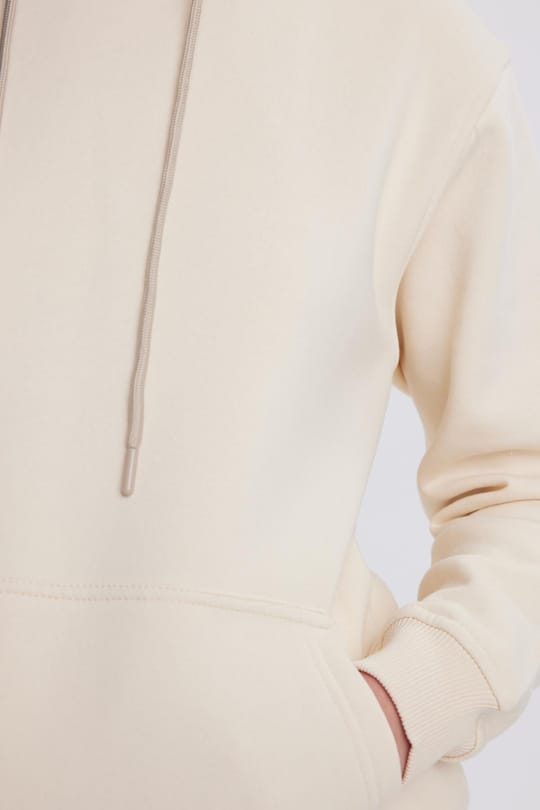 Kadın Relax Fit Rahat Kesim Pamuklu Kapüşonlu Kanguru Cepli Taş Sweatshirt