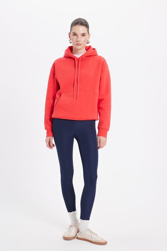 Kadın Oversize Geniş Kesim Pamuklu Yumuşak Dokulu İçi Polarlı Basic Nar Renk Kapüşonlu Sweatshirt