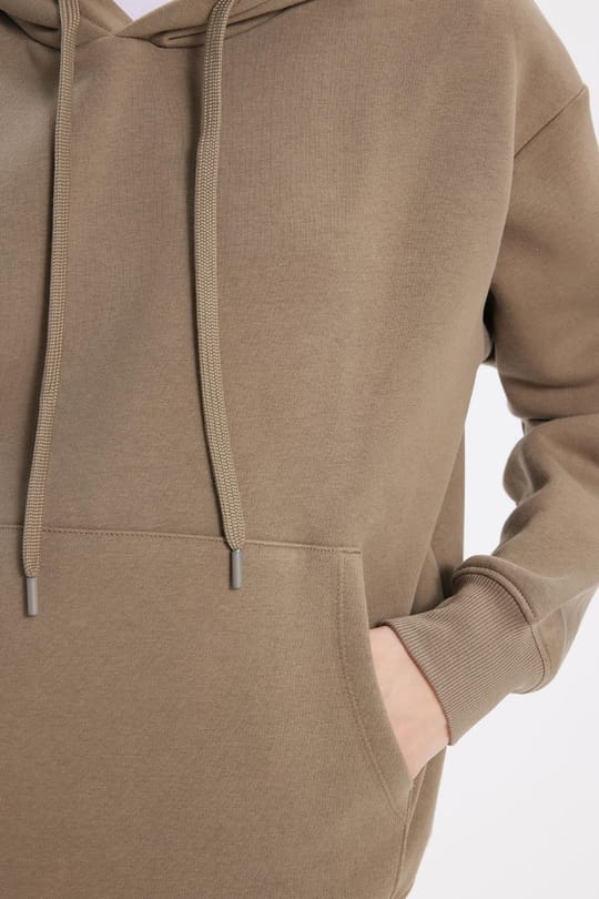 Kadın Oversize Geniş Kesim Pamuklu Yumuşak Dokulu İçi Polarlı Basic Yeşil Kapüşonlu Sweatshirt