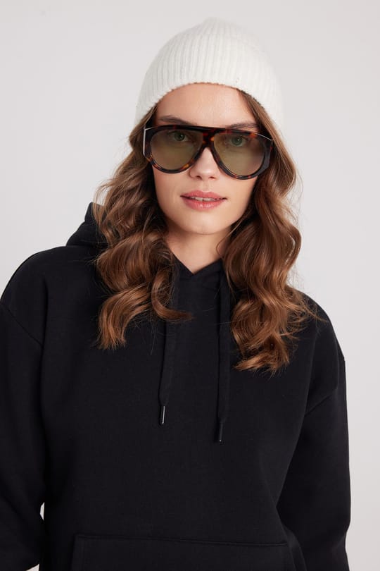Kadın Oversize Geniş Kesim Pamuklu Yumuşak Dokulu İçi Polarlı Basic Siyah Kapüşonlu Sweatshirt