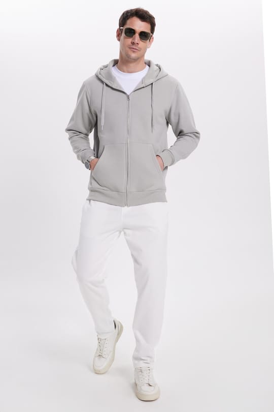 Unisex Relax Fit Rahat Kesim Pamuklu İçi Polarlı Çift Cepli Tam Fermuarlı Taş Kapüşonlu Sweatshirt