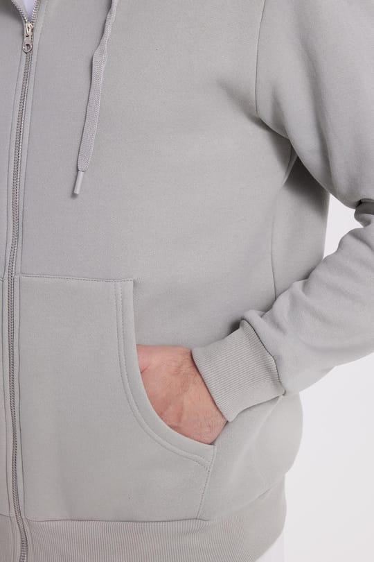Unisex Relax Fit Rahat Kesim Pamuklu İçi Polarlı Çift Cepli Tam Fermuarlı Taş Kapüşonlu Sweatshirt