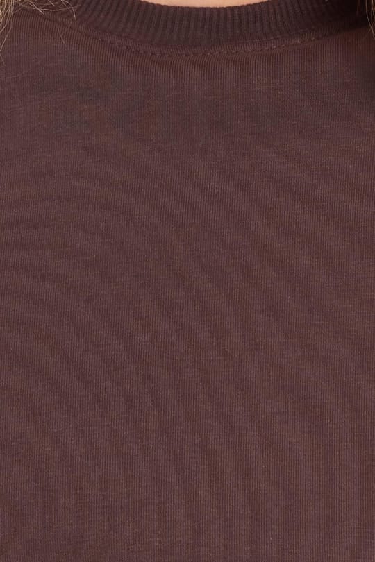 Kadın Oversize Geniş Kesim Pamuklu 3 İplik Bisiklet Yaka Kahverengi Sweatshirt