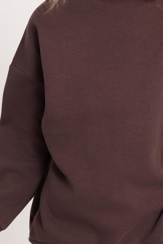 Kadın Oversize Geniş Kesim Pamuklu 3 İplik Bisiklet Yaka Kahverengi Sweatshirt