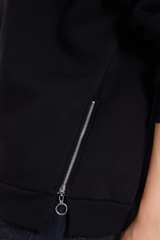 Kadın Oversize Geniş Kesim Pamuklu 3 iplik Bisiklet Yaka Siyah Sweatshirt