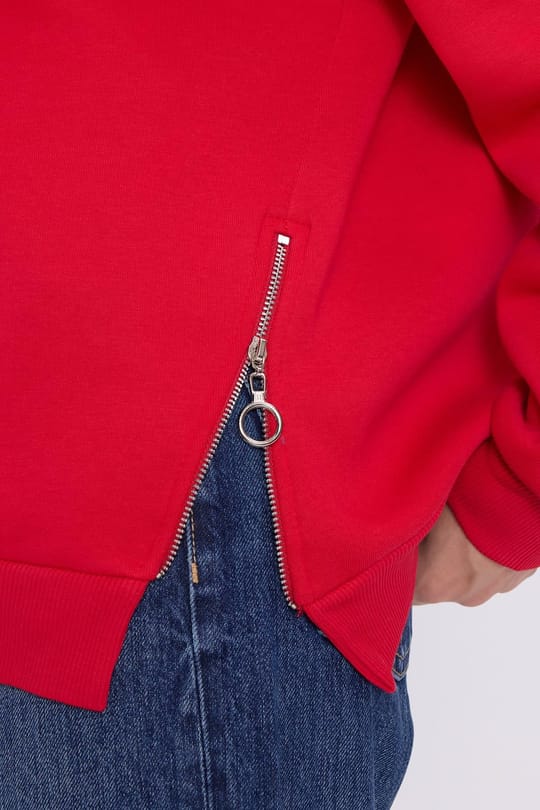 Kadın Oversize Geniş Kesim Pamuklu 3 iplik Bisiklet Yaka Kırmızı Sweatshirt