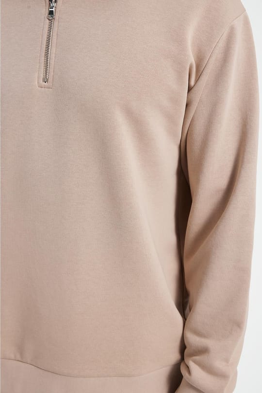 Erkek Relax Fit Rahat Kesim Pamuklu 3 İplik Fermuarlı Polo Yaka Taş Sweatshirt